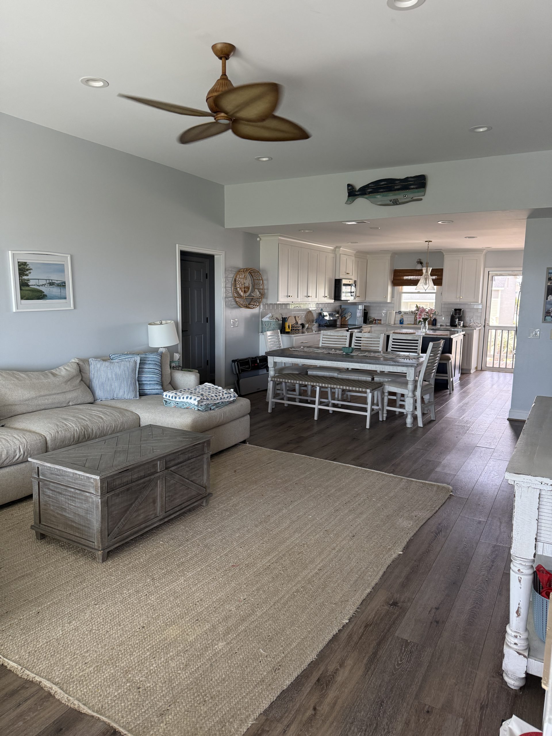 modern coastal short term rental living room setup